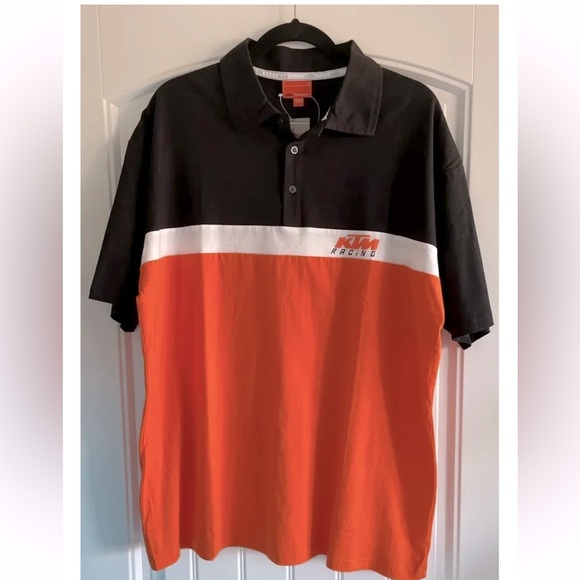 KTM Powerwear Short Sleeve Button Front Polo Shirt Unisex SZ XL Black Orange - Picture 1 of 5
